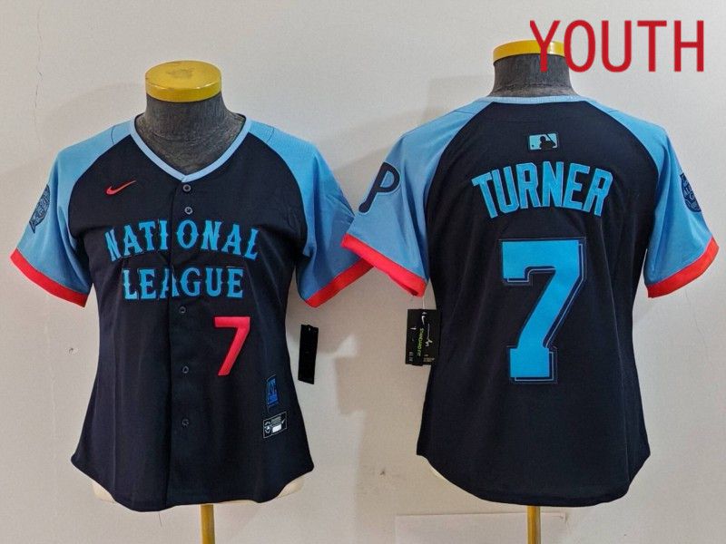 Youth Philadelphia Phillies #7 Turner Blue All star 2024 Nike MLB Jersey style 3